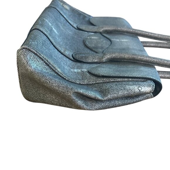 BCBG‎ Black White Stingray Print Leather Handbag Shoulder Bag Designer Tote - Picture 8 of 11